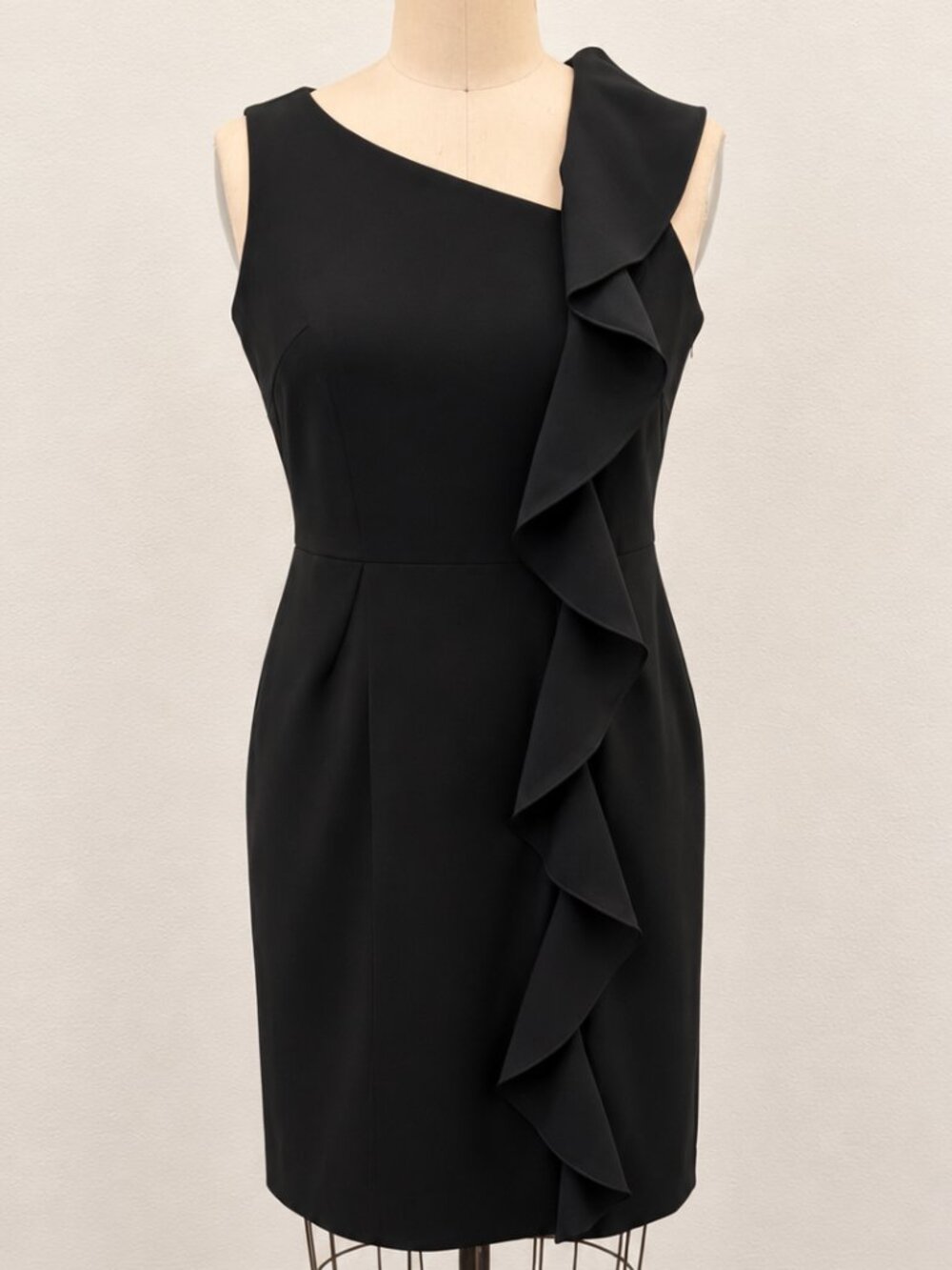 Kenneth Cole New York Black Asymmetrical Ruffle Sheath Dress 8P